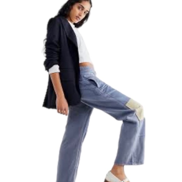 #41 SANDRINE ROSE by Free People French Worker Wide Leg Size 31 Light Wash Jeans - Picture 4 of 14